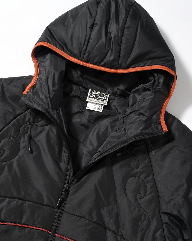 QUILTED DETAIL PUFFER JACKET -BLACK-