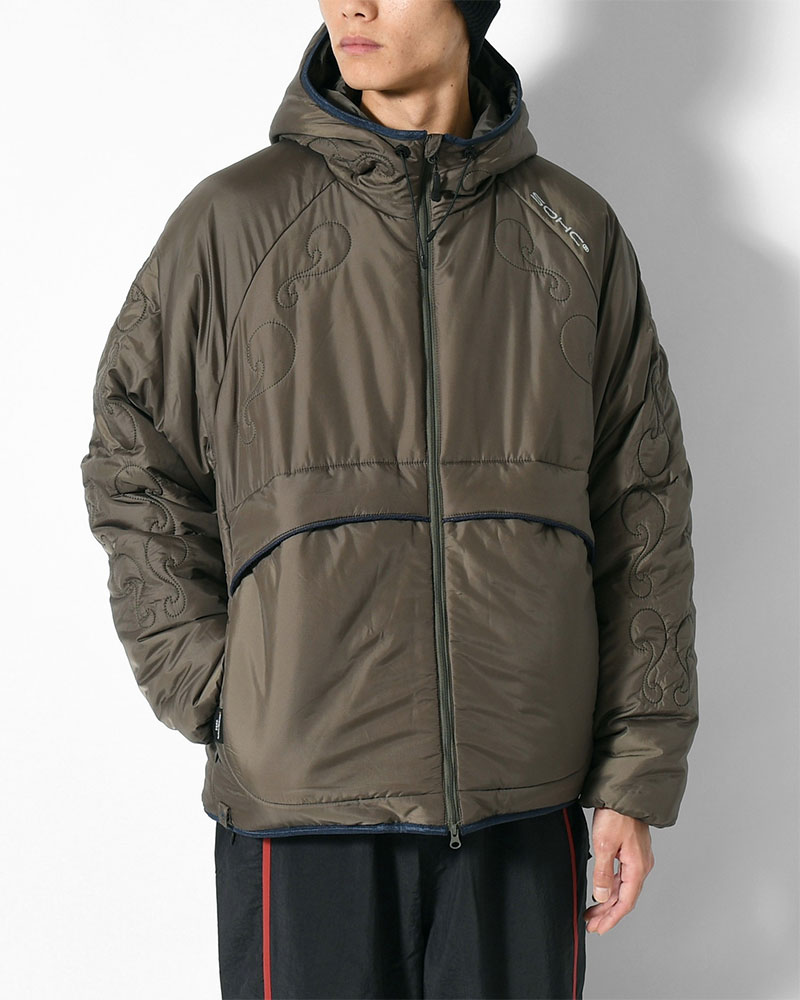 QUILTED DETAIL PUFFER JACKET -KHAKI-