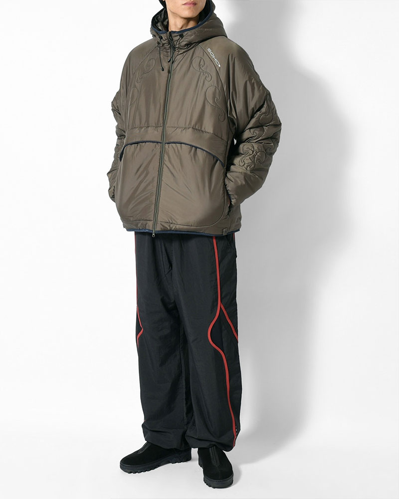 QUILTED DETAIL PUFFER JACKET -KHAKI-