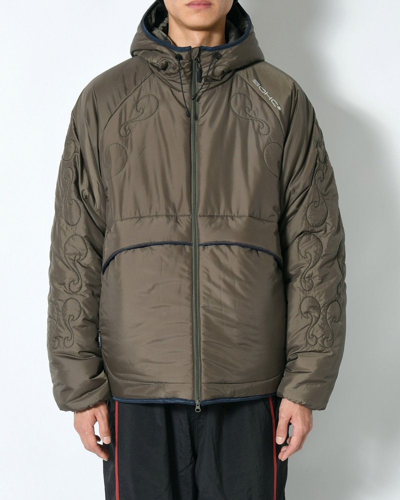 QUILTED DETAIL PUFFER JACKET -KHAKI-