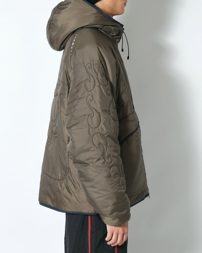 QUILTED DETAIL PUFFER JACKET -KHAKI-