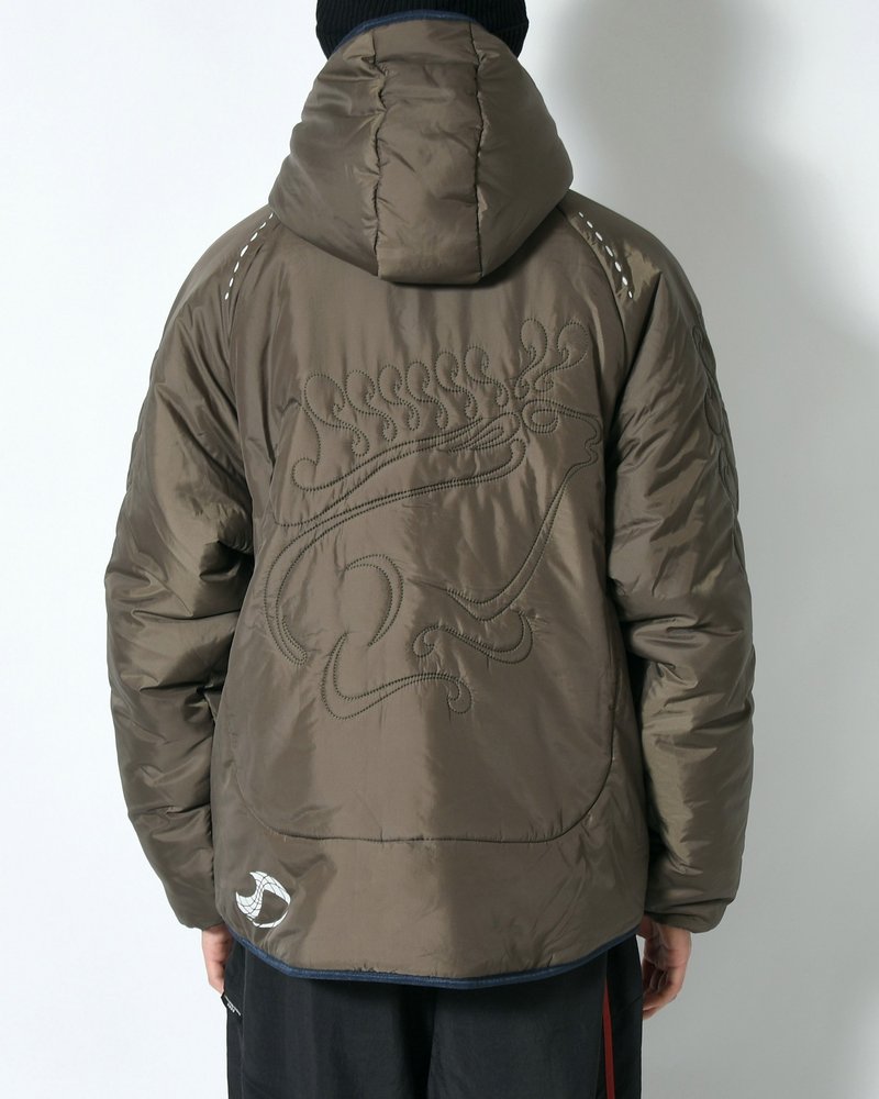 QUILTED DETAIL PUFFER JACKET -KHAKI-