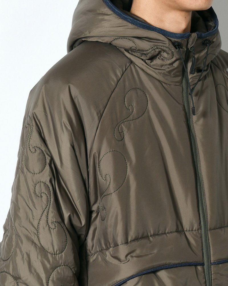 QUILTED DETAIL PUFFER JACKET -KHAKI-