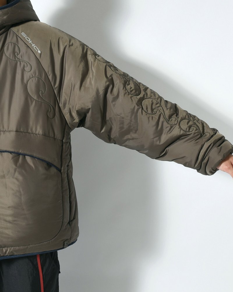 QUILTED DETAIL PUFFER JACKET -KHAKI-