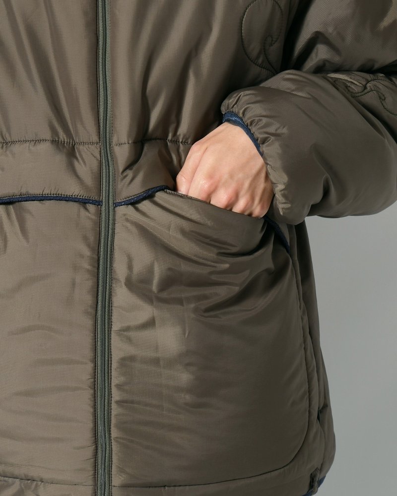 QUILTED DETAIL PUFFER JACKET -KHAKI-