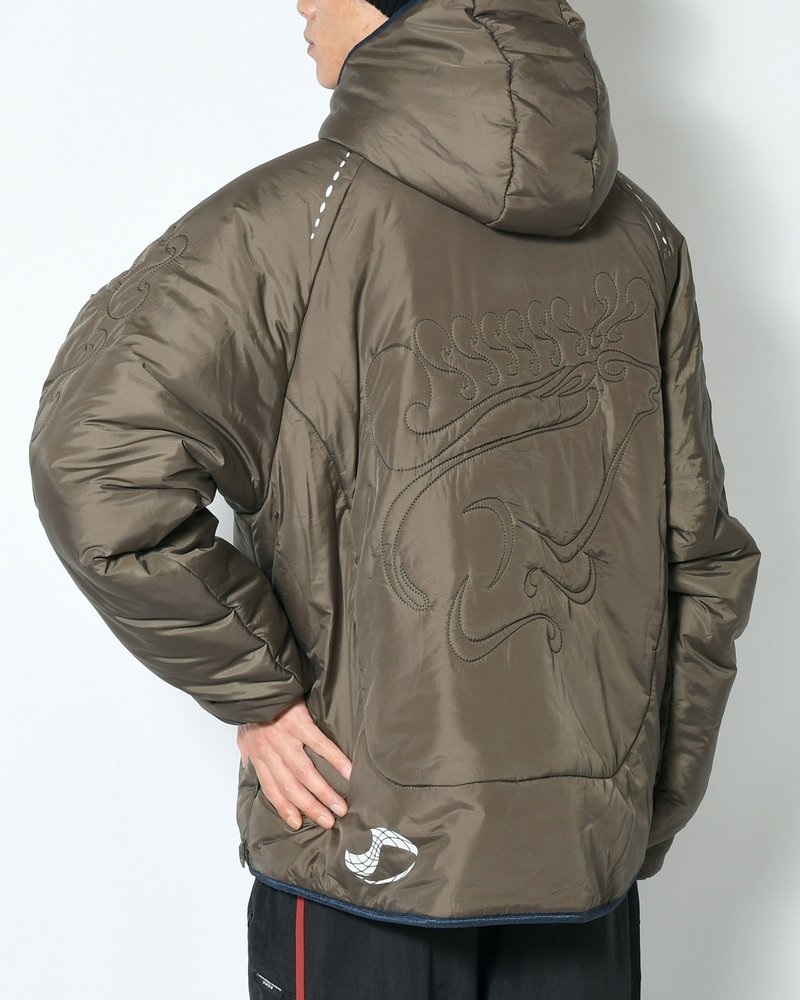 QUILTED DETAIL PUFFER JACKET -KHAKI-