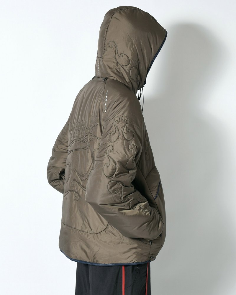 QUILTED DETAIL PUFFER JACKET -KHAKI-