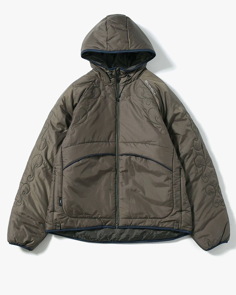 QUILTED DETAIL PUFFER JACKET -KHAKI-