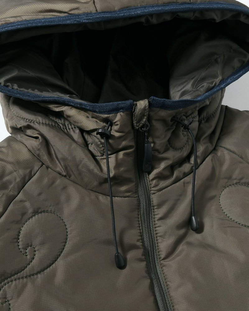 QUILTED DETAIL PUFFER JACKET -KHAKI-