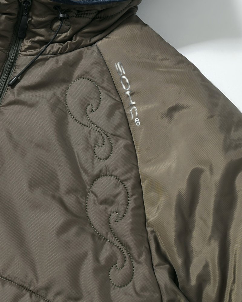 QUILTED DETAIL PUFFER JACKET -KHAKI-