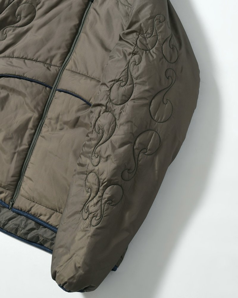 QUILTED DETAIL PUFFER JACKET -KHAKI-