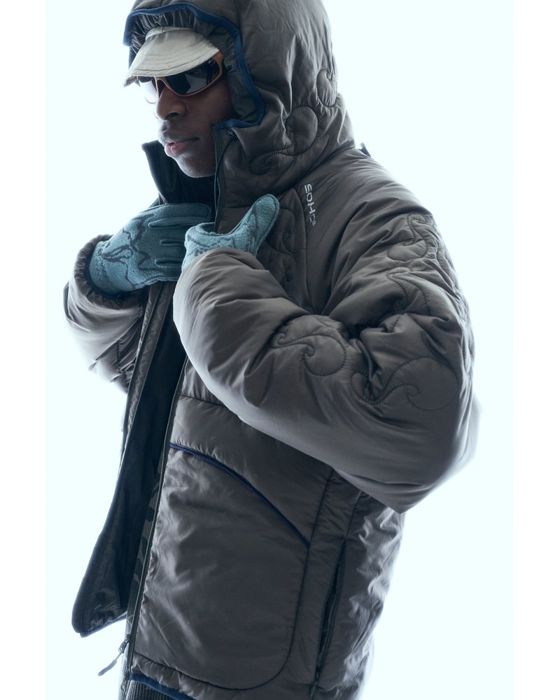 QUILTED DETAIL PUFFER JACKET -KHAKI-