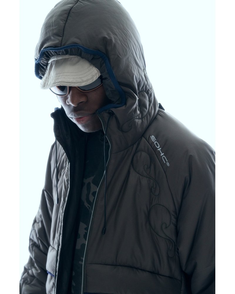 QUILTED DETAIL PUFFER JACKET -KHAKI-
