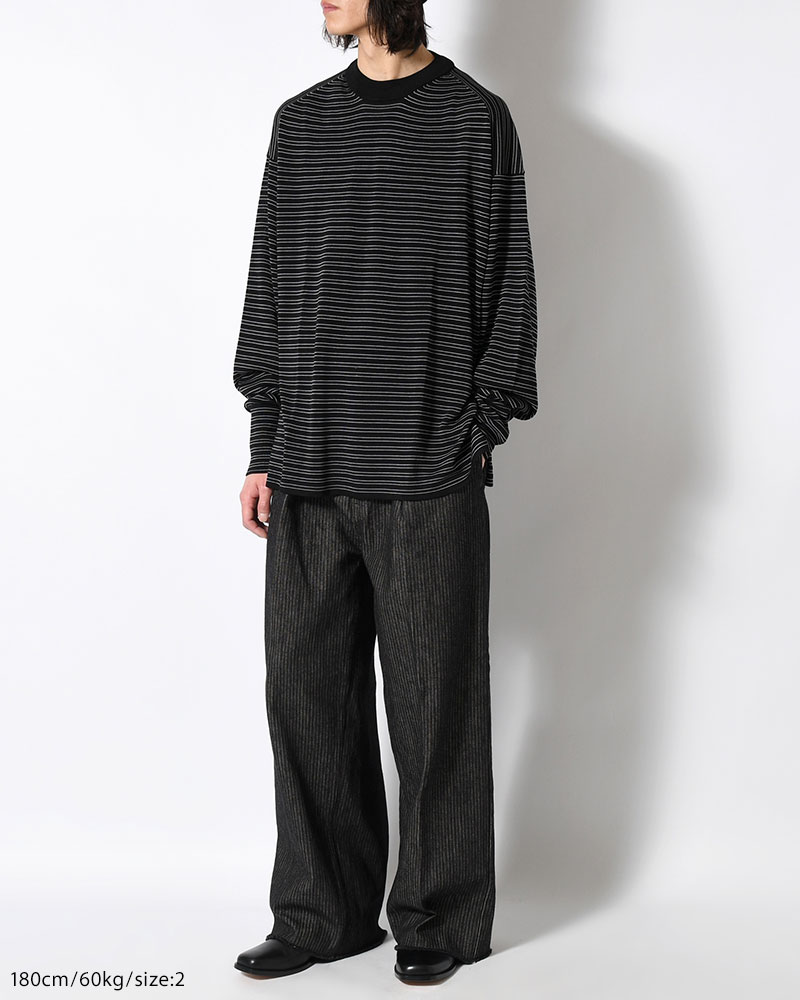 RESEARCHED SWEATER / RAYON MIX YARN BORDER -BLACK-