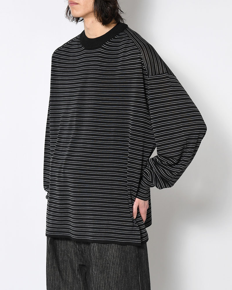 RESEARCHED SWEATER / RAYON MIX YARN BORDER -BLACK-