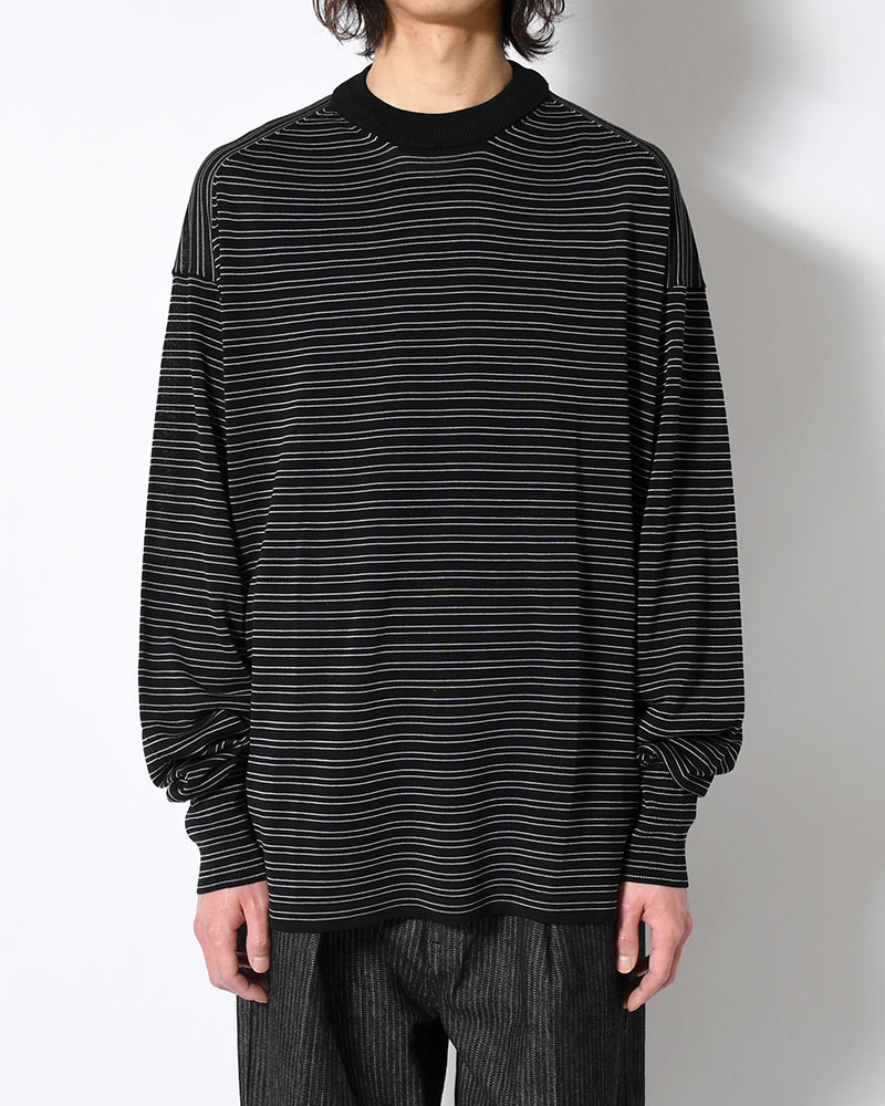 RESEARCHED SWEATER / RAYON MIX YARN BORDER -BLACK-