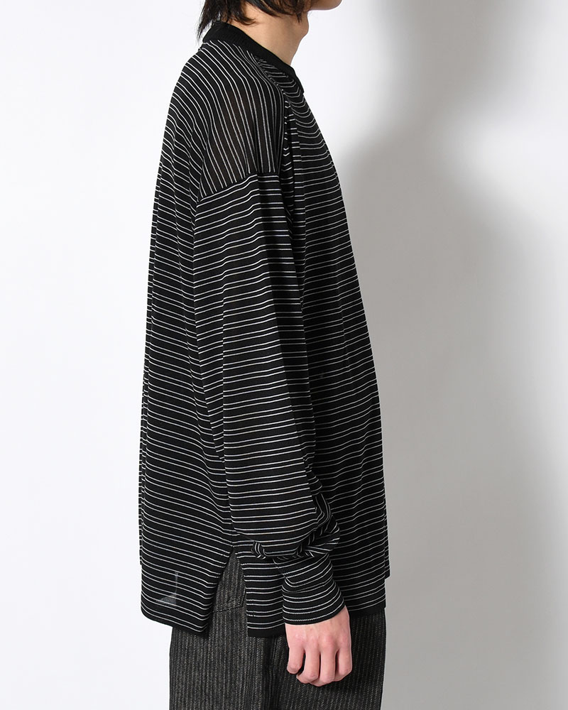 RESEARCHED SWEATER / RAYON MIX YARN BORDER -BLACK-