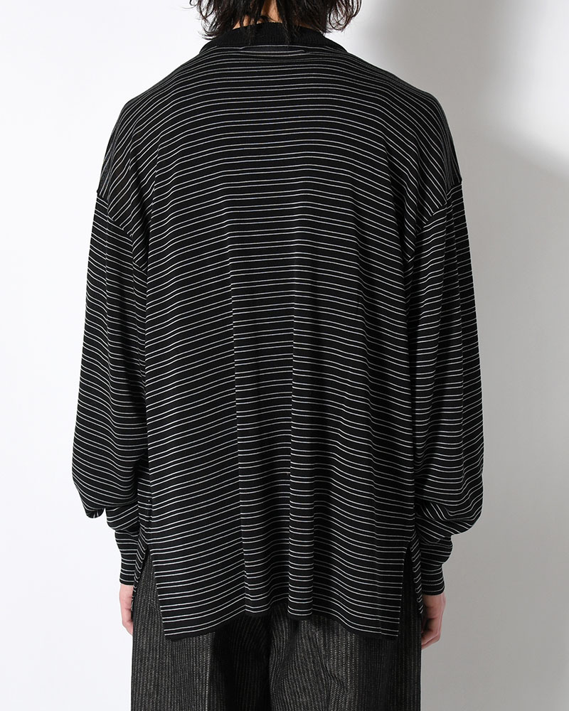 RESEARCHED SWEATER / RAYON MIX YARN BORDER -BLACK-