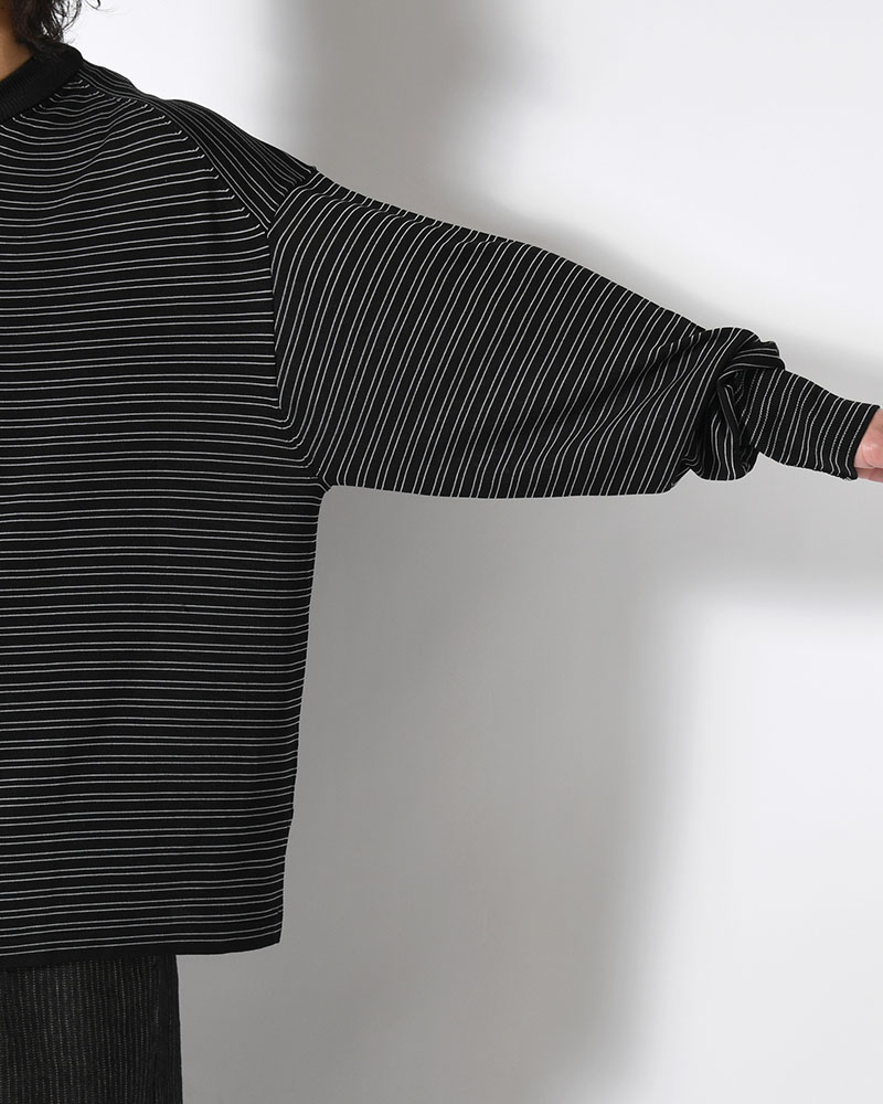 RESEARCHED SWEATER / RAYON MIX YARN BORDER -BLACK-