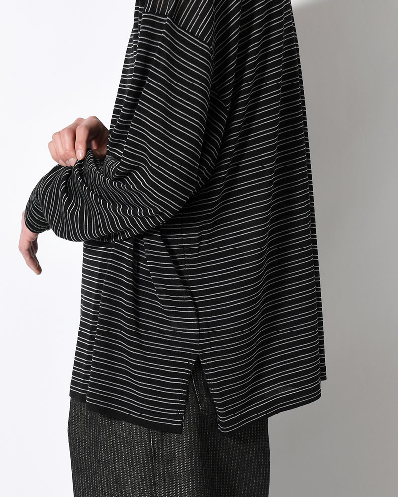 RESEARCHED SWEATER / RAYON MIX YARN BORDER -BLACK-