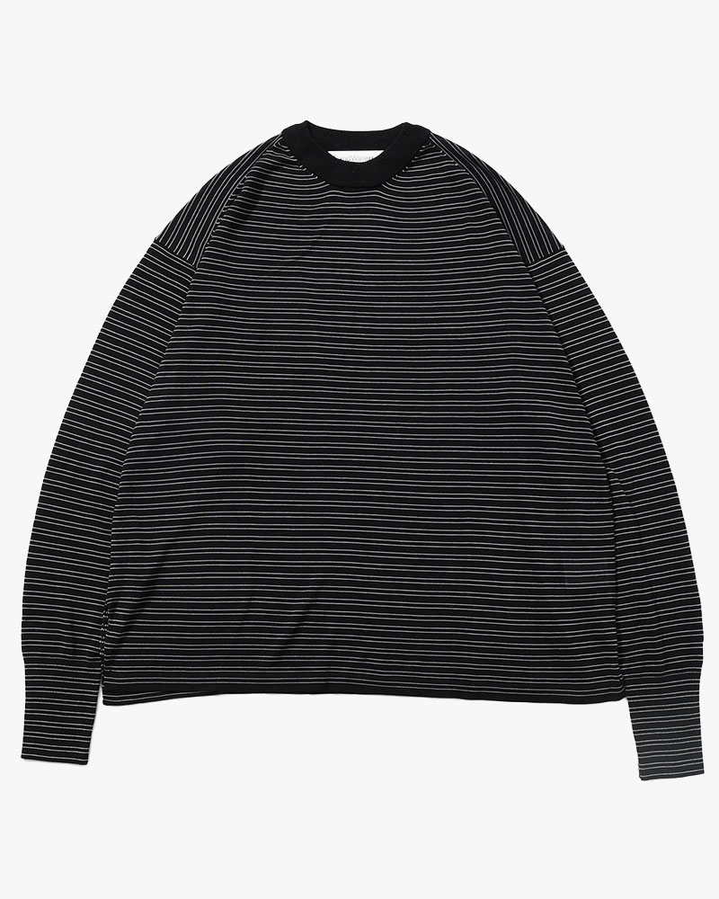 RESEARCHED SWEATER / RAYON MIX YARN BORDER -BLACK-