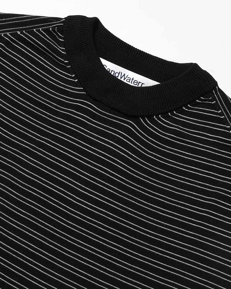 RESEARCHED SWEATER / RAYON MIX YARN BORDER -BLACK-