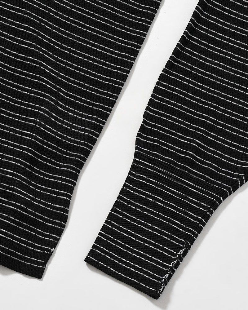 RESEARCHED SWEATER / RAYON MIX YARN BORDER -BLACK-