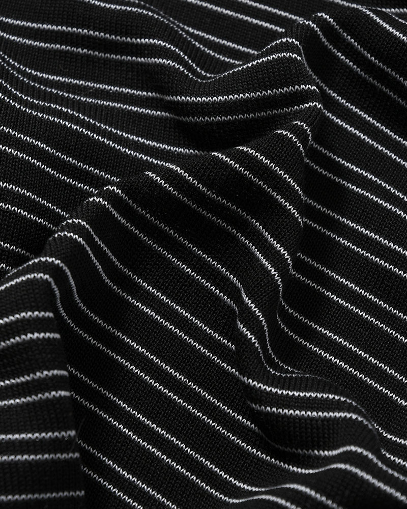 RESEARCHED SWEATER / RAYON MIX YARN BORDER -BLACK-