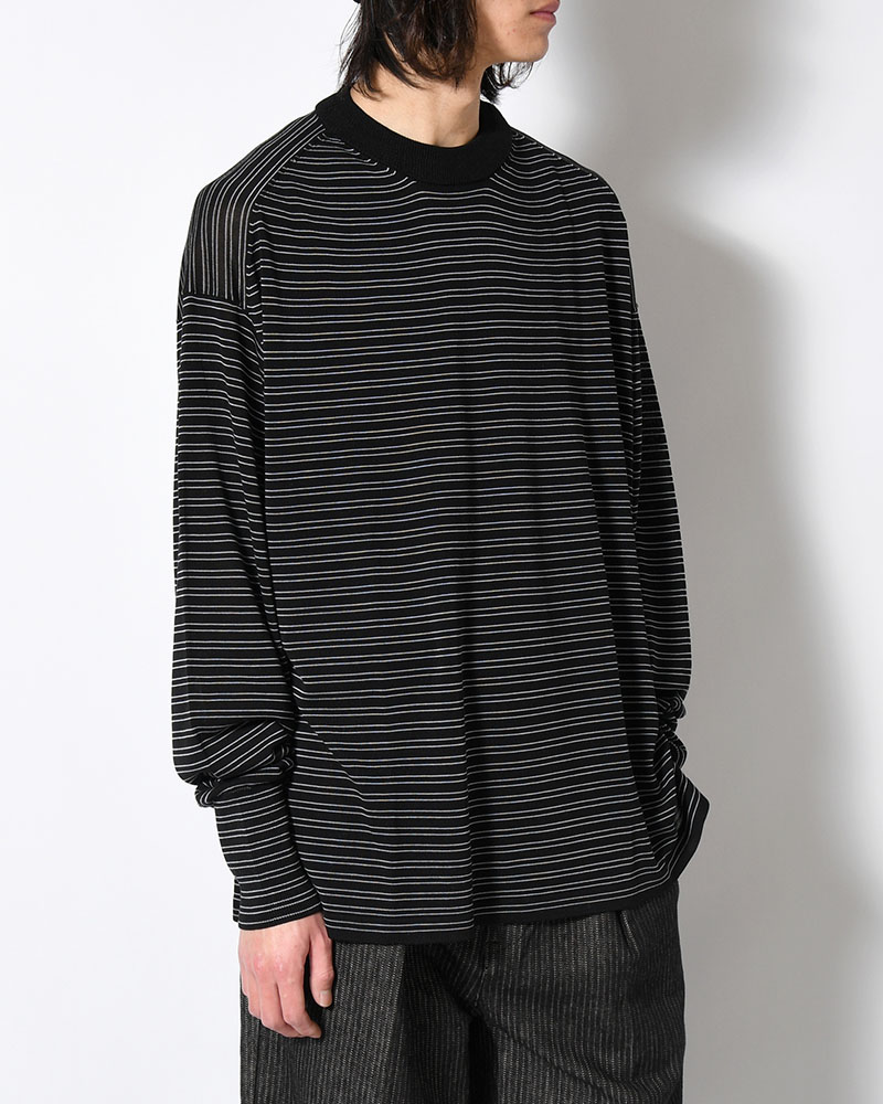 RESEARCHED SWEATER / RAYON MIX YARN BORDER -BLACK-