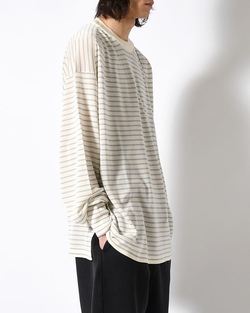 RESEARCHED SWEATER / RAYON MIX YARN BORDER -OFF-