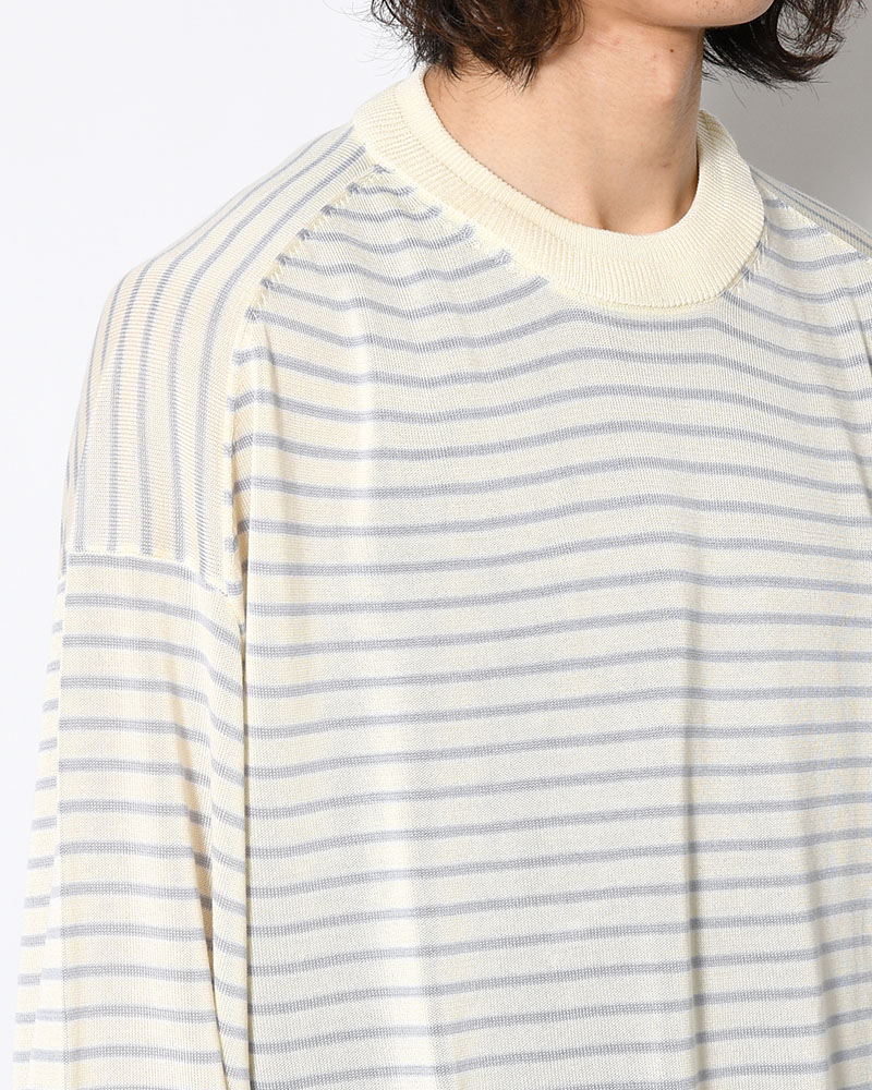 RESEARCHED SWEATER / RAYON MIX YARN BORDER -OFF-
