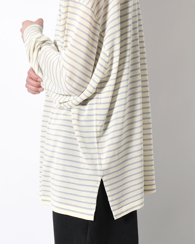 RESEARCHED SWEATER / RAYON MIX YARN BORDER -OFF-