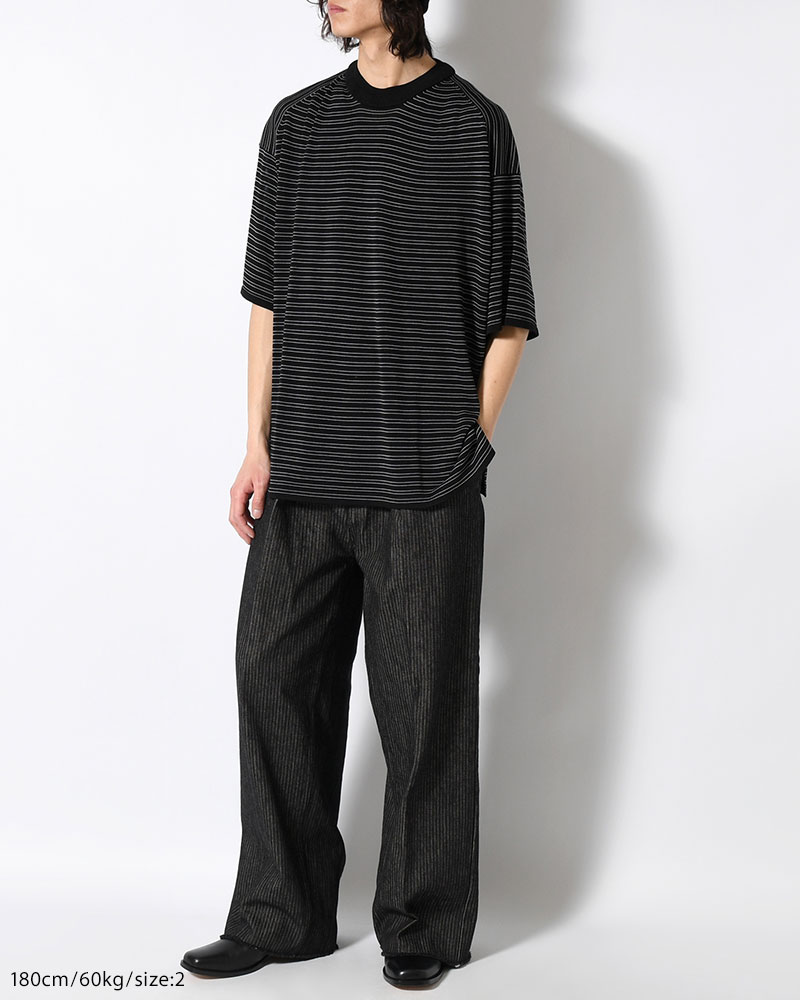 RESEARCHED SWEATER SS / RAYON MIX YARN BORDER -BLACK-