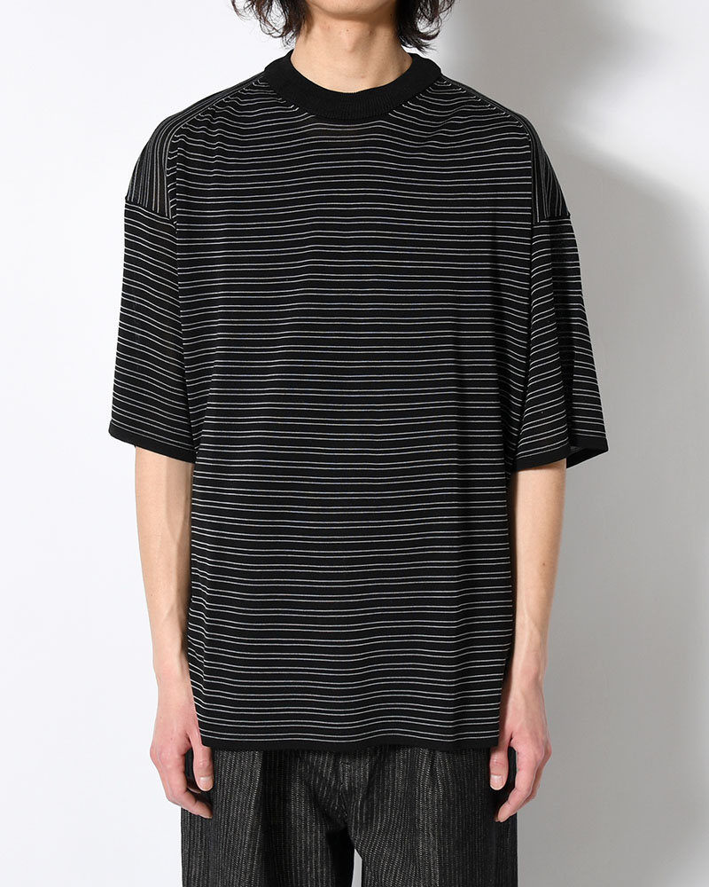 RESEARCHED SWEATER SS / RAYON MIX YARN BORDER -BLACK-