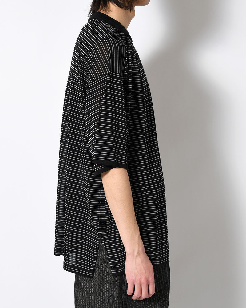 RESEARCHED SWEATER SS / RAYON MIX YARN BORDER -BLACK-