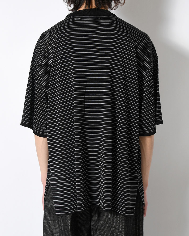 RESEARCHED SWEATER SS / RAYON MIX YARN BORDER -BLACK-