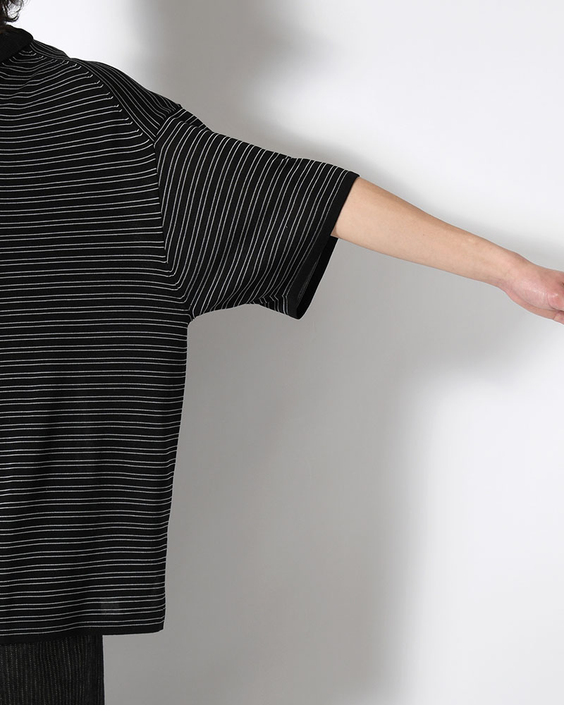 RESEARCHED SWEATER SS / RAYON MIX YARN BORDER -BLACK-