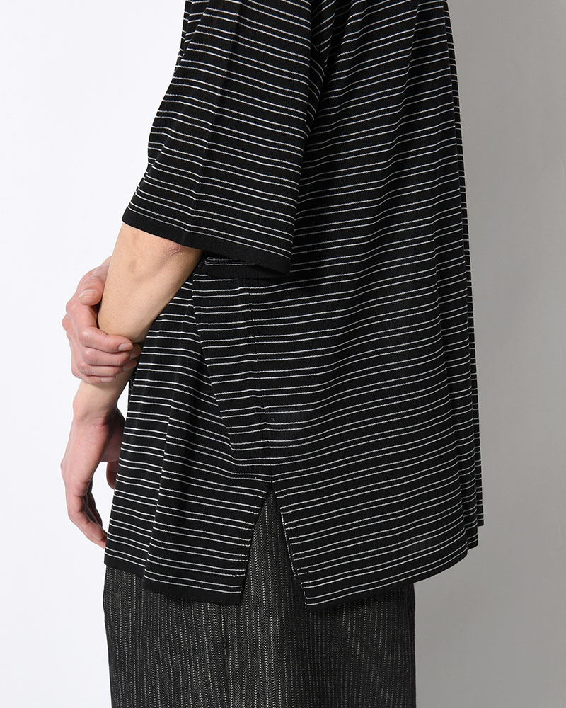 RESEARCHED SWEATER SS / RAYON MIX YARN BORDER -BLACK-