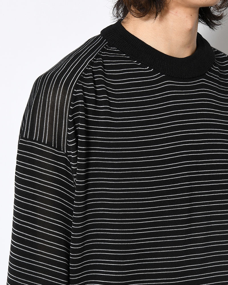 RESEARCHED SWEATER SS / RAYON MIX YARN BORDER -BLACK-