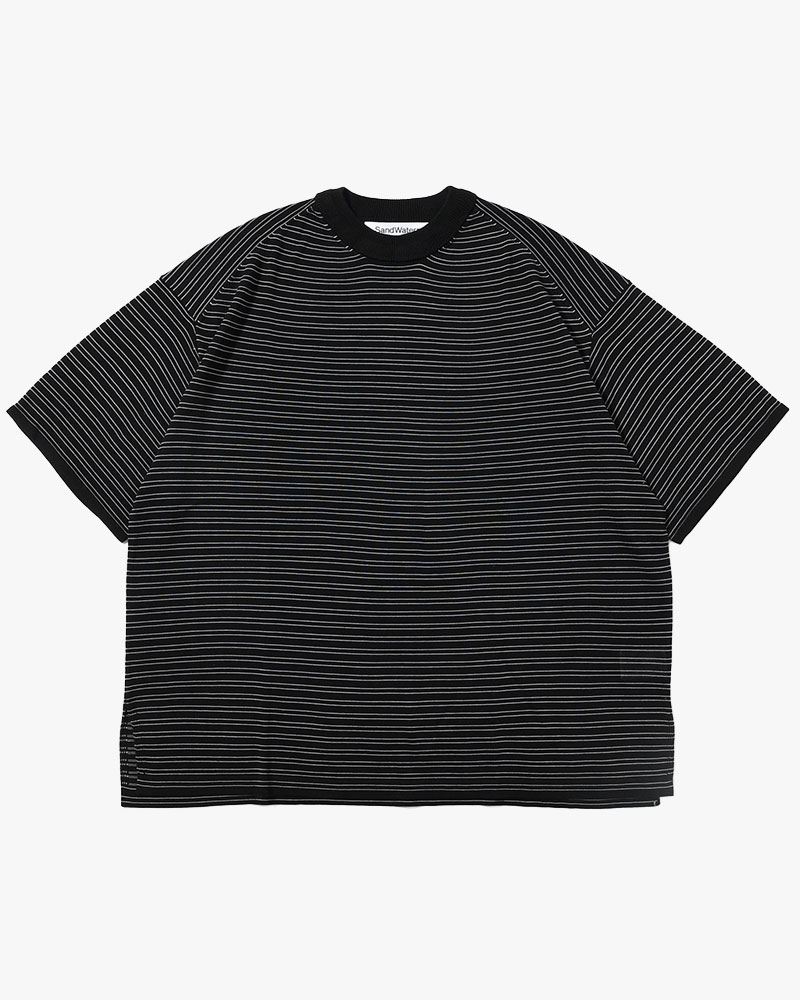 RESEARCHED SWEATER SS / RAYON MIX YARN BORDER -BLACK-