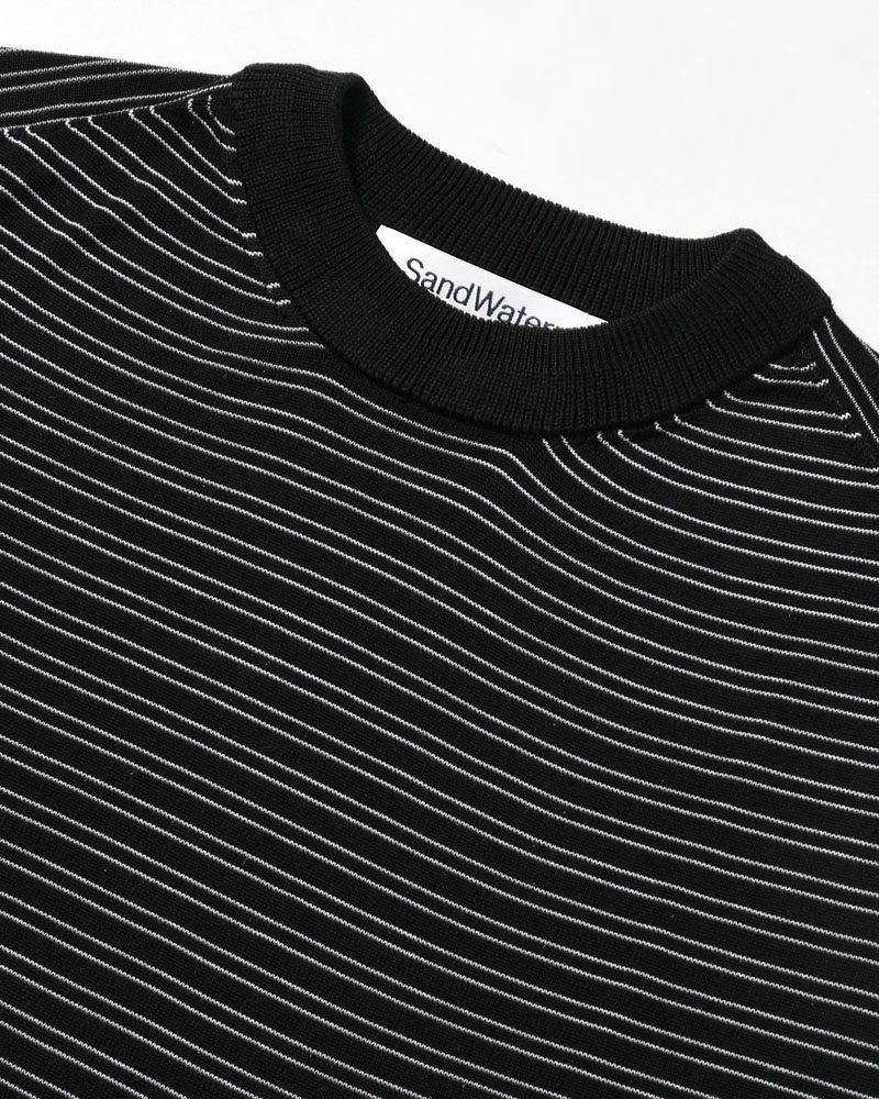 RESEARCHED SWEATER SS / RAYON MIX YARN BORDER -BLACK-