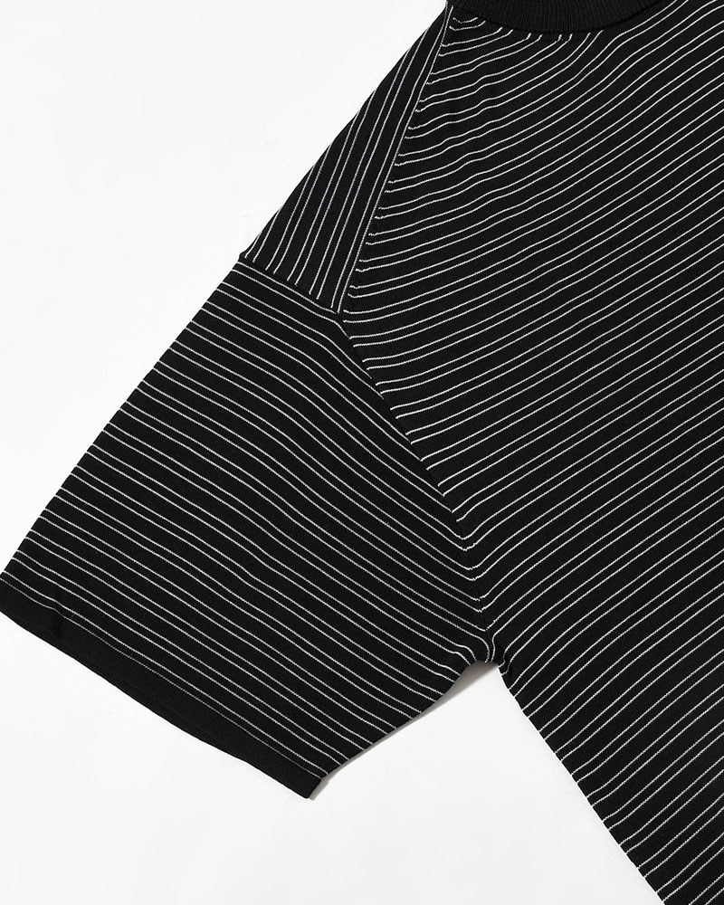 RESEARCHED SWEATER SS / RAYON MIX YARN BORDER -BLACK-
