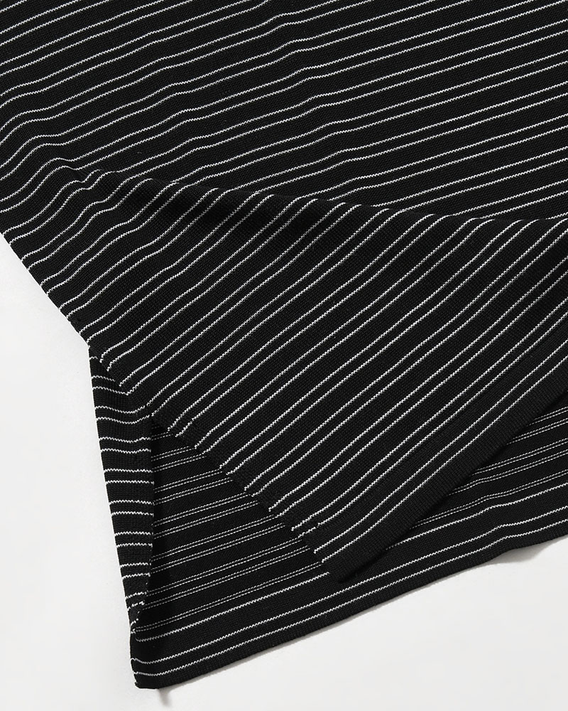 RESEARCHED SWEATER SS / RAYON MIX YARN BORDER -BLACK-