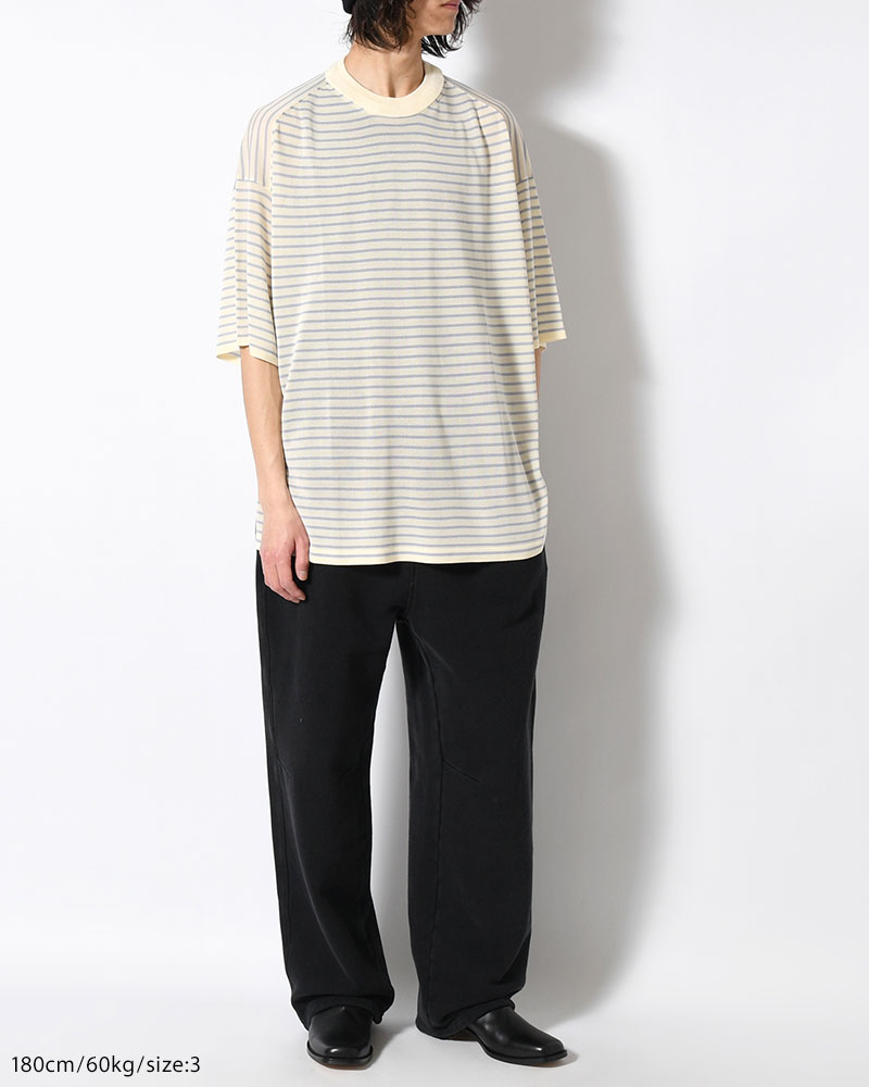 RESEARCHED SWEATER SS / RAYON MIX YARN BORDER -OFF-