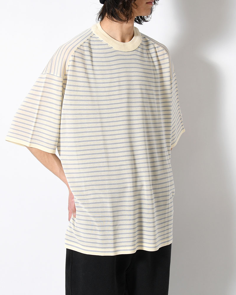 RESEARCHED SWEATER SS / RAYON MIX YARN BORDER -OFF-