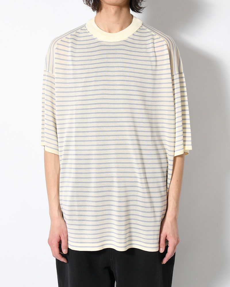 RESEARCHED SWEATER SS / RAYON MIX YARN BORDER -OFF-