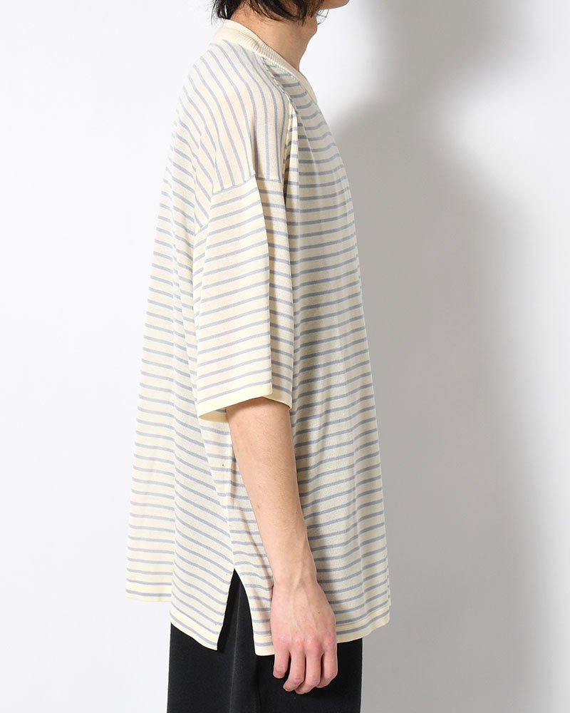 RESEARCHED SWEATER SS / RAYON MIX YARN BORDER -OFF-