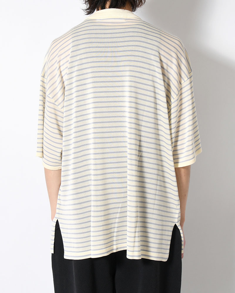 RESEARCHED SWEATER SS / RAYON MIX YARN BORDER -OFF-