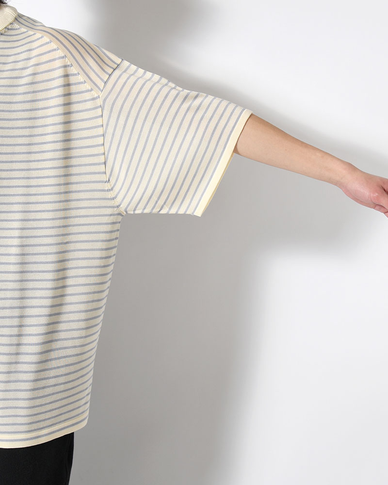 RESEARCHED SWEATER SS / RAYON MIX YARN BORDER -OFF-