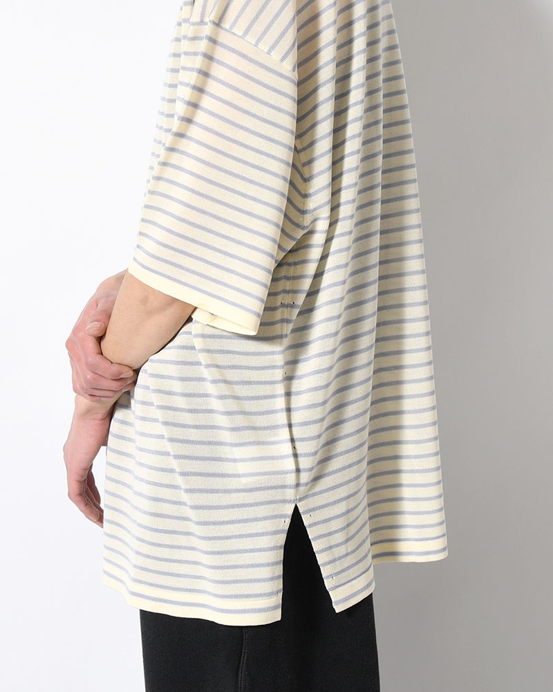 RESEARCHED SWEATER SS / RAYON MIX YARN BORDER -OFF-